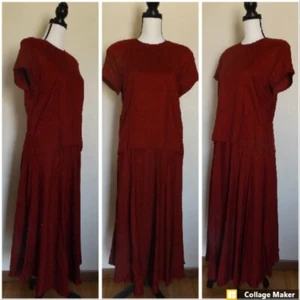 Vintage J.G. Hook Women's Size 10 Burgundy Paisley Print Rayon Blouse Skirt Set - Picture 1 of 5