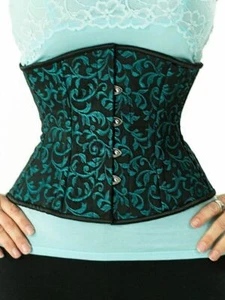 New Sample! 411 Standard Green Brocade 22" Underbust Corset Double Steel Boned - Picture 1 of 2