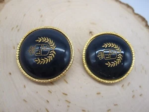 Vintage LIZ CLAIBORNE Signed Black Crest Clip Gold Tone Clip Earrings - Fashion - Picture 1 of 9