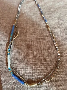 Stella & Dot Necklace 3-in-1 Gray Blue Gold Silver 28” Layered Strands EUC - Picture 1 of 5