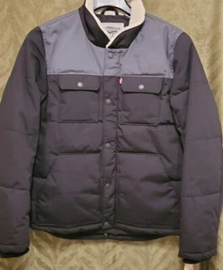 Levi's Men's Ultra Loft Insulated Faux Sherpa Trim Pocket Jacket Black Grey SM - Picture 1 of 4