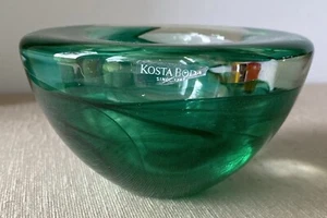 Kosta Boda Art Glass Atoll Votive Holder Green Swirls Anna Ehrner EUC - Picture 1 of 11