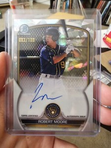 2023 Bowman Chrome Atomic Refractor Auto Autograph Robert Moore Brewers /100