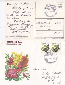 Stamps 35c butterflies on Geraldton tourism cover & postcard commemorative  - Picture 1 of 2