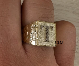 Customize Nugget Ring Gift For Men's Solid Metal 14k Yellow Gold Pendant Silver - Picture 1 of 4