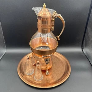 Caraffa caffè tè vintage Princess House rame e ottone con base, vassoio e sale pepe - Foto 1 di 8