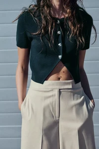 ZARA Black Gray Knit Cropped Cardigan Whimsigoth Grunge Woman’s Size Medium NWT - Picture 1 of 9