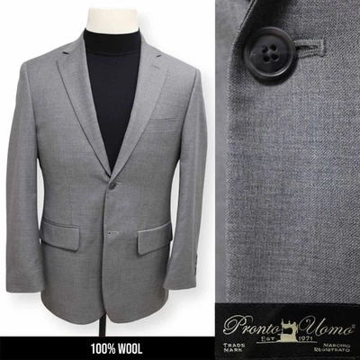 PRONTO UOMO mens solid gray 100% WOOL sport coatjacket blazer SLIM FIT 38 R - Image 1 of 4