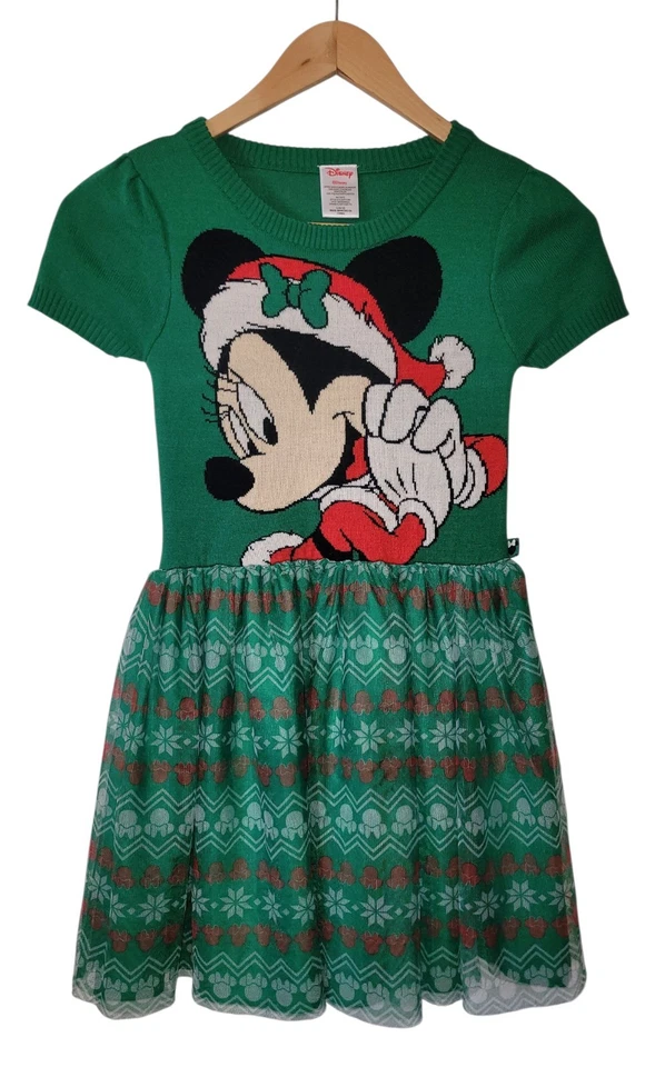 Vestido DISNEY Navidad MINNIE MOUSE Rojo Verde Tul Tejido Talla L Grande 10/12 Niñas  Foto 1 de 4