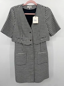 Sandro Charlotte Houndstooth Black and White Tweed Mini Dress 38 US 6 - Picture 1 of 11