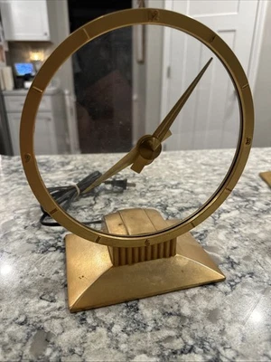 Jefferson Golden Hour Clock Mystery Glass VTG Glow Gold Frame Electric Runs 15 - Image 1 of 4