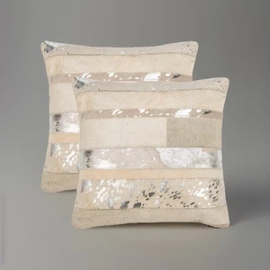 Safavieh Peyton Silver 22” X 22” 100% Cowhide Square Pillows (Set Of 2) - Picture 1 of 3
