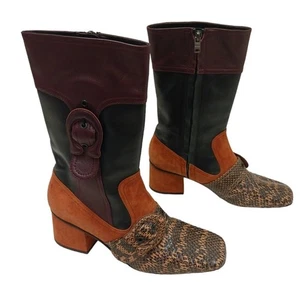 Coach Stiefel 7,5 Leder Patchwork Schlangenleder Colorblock Schnalle STAUBBEUTEL Glam $ 795  - Bild 1 von 24