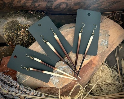 Long REAL Porcupine Quill Earrings Antique Brass Earwire Jewelry - Image 1 of 3