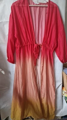 Red Orange Ombre Long Beach Cover Kaftan Festival Bright Hippie Boho Bright  - Image 1 of 4