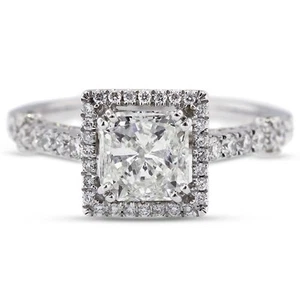 Anillo de compromiso con halo de oro de 18 k con diamantes naturales certificados princesa G-VS1 3,79 quilates - Imagen 1 de 10