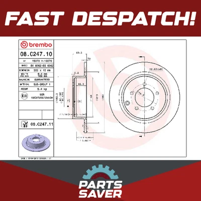 2x Brake Discs Pair Solid fits DODGE CALIBER 2.2D Rear 10 to 11 ENE 302mm Set - Image 1 of 4