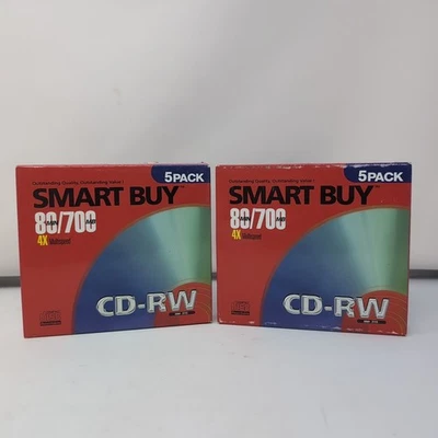 Smart Buy CD-RW (5-pack) NEW IN BOX 80 min 700 MB 4x (2 boxes) New Old Stock - Image 1 of 4