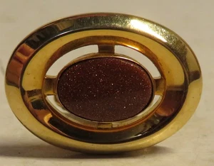 Signiert Anson goldfarben Metall Manschettenknopf EINZELN Vintage orange gesprenkelt Mitte 1" breit - Bild 1 von 12