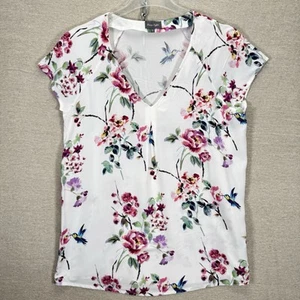 Phase Eight 8 Floral Blouse Tshirt Top UK 8 White Pink blue birds V neck summer - Picture 1 of 12