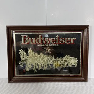 BUDWEISER KING OF BEERS CLYDESDALES gerahmter SPIEGEL 21” B X 15” H schöne goldene Details - Bild 1 von 6