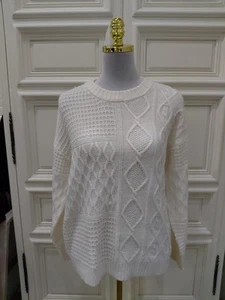 Womens Time And True Size Medium Cream Cable Knit Crew Neck Sweater - Picture 1 of 9