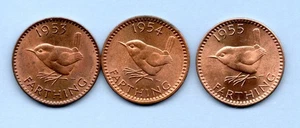 1953, 1954 & 1955 FARTHING COINS. QUEEN ELIZABETH II. HIGH GRADE. JOB LOT. - Picture 1 of 2