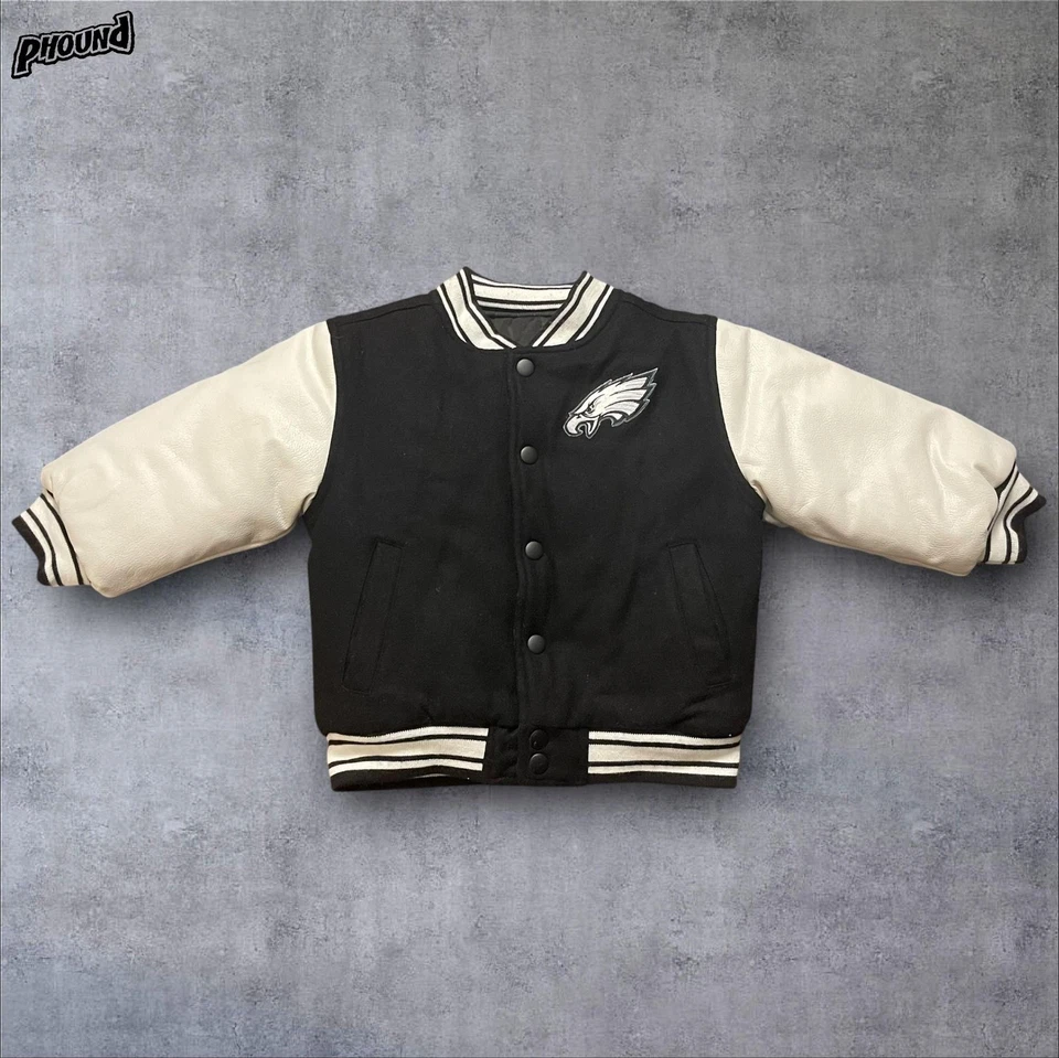 Chaqueta Philadelphia Eagles Niño Pequeño 3T Negra Blanca NFL Fútbol Universitario Snap Foto 1 de 4