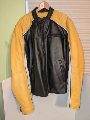 Wilsons Leather M. Julian Sz L Leather Jacket Yellow & Black Moto Style Riding - Image 1 of 4