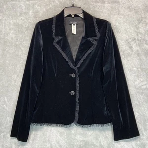 Vintage 90s black velvet chiffon ruffle blazer suit coat light jacket evening 14 - Picture 1 of 7