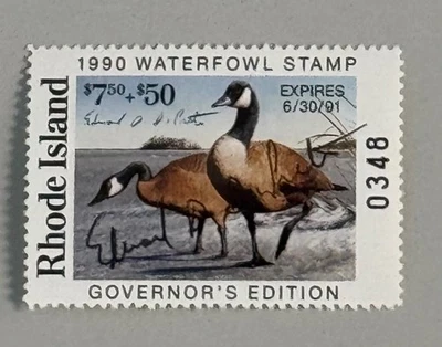 1990 Rhode Island State Duck Stamp - Governor Hand Signed - Image 1 of 2