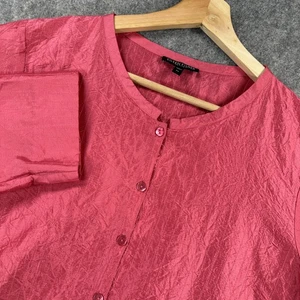 Camicia Eileen Fisher donna Petite grande rosa seta bottoni davanti tunica arricciata - Foto 1 di 17