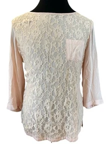 NWT Chico's Size 2 L/12 Pink Lace Dreams Licia 3/4 Sleeve Button Back Blouse Top - Picture 1 of 7