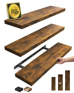 Floating Shelves for Wall, 22.5 inches Wall Mounted Rustic Wood Shelves for B... - Picture 1 of 9