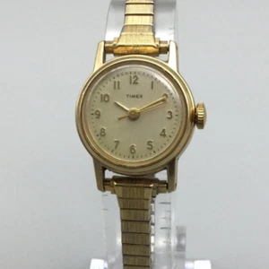 Vintage Timex Watch Women 24mm Gold Tone Round Dial Stretch Band Manual Wind - Picture 1 of 14