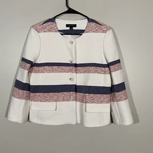 Nueva con etiquetas Chaqueta Blazer con botones a rayas Ann Taylor con bolsillos delanteros sintéticos 8 - Imagen 1 de 6
