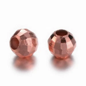 50 pcs Rose Gold Plated Round Faceted Metal Spacer Beads – 4mm – Hole Size:1.5mm - Picture 1 of 2