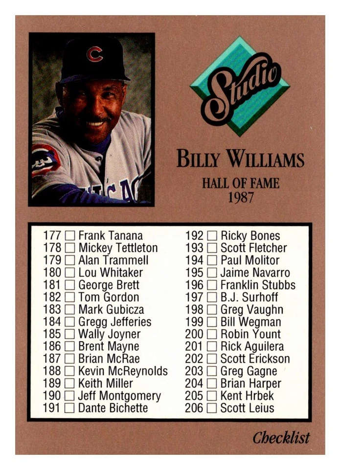 1992 Studio #263 Checklist (Billy Williams) - Image 1 of 2