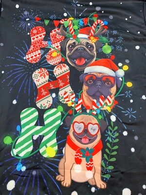 Suéter de Navidad Niñas Talla 2XL Negro Sedoso Lindo Divertido Genial Pugs HO HO HO Foto 1 de 4