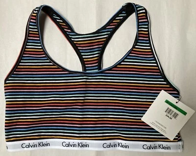 NWT CALVIN KLEIN UNLINED RACERBACK MULTI STRIPE BRA STYLE QP1036Y SMALL $24 - Image 1 of 2
