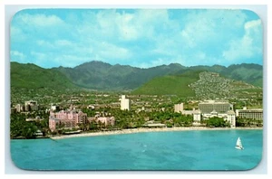 POSTAL Waikiki Playa y Hoteles Velero Agua Azul Hawaii Alta Antena - Imagen 1 de 2
