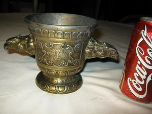 ANTIQUE BADGER BIRD PESTLE MORTAR BRASS PHARMACY MEDICINE PILL APOTHECARY CUP US - Picture 1 of 9