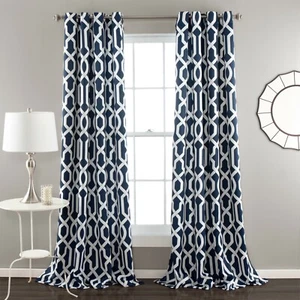 Lush Decor Edward Trellis Room Darkening 95" x 52", Navy, Pair - Picture 1 of 1