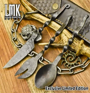 LMK Handmade Antique Table Set AUS-8 Steel Hammered Pattern Lot of 3 Gift - Picture 1 of 8