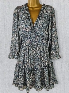 Apricot Floral Ruffle Detail Tiered Summer Dress Fit & Flare Lined Blue Mix BNWT - Picture 1 of 20