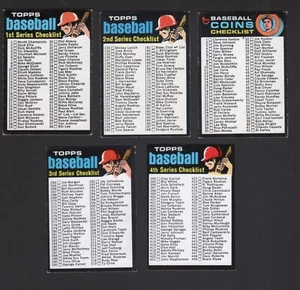 1971 TOPPS BASEBALL CHECKLISTS 1-4 + coins Nos. 54, 123, 161, 206, 369 UNMARKED - Picture 1 of 2