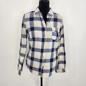 Girl Krazy BlueYellow Plaid Cotton Long Sleeve Button Down Shirt Top Blouse Sz L - Picture 1 of 11