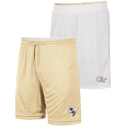 Men's Colosseum White/Gold Georgia Tech Yellow Jackets Wiggum Reversible Shorts Cover