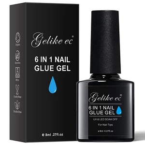 Gel Nail Glue UV Light: 6 in 1 Adhesive Gel Nail Polish, Strong Nail Glue for Pr - Picture 1 of 12