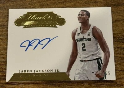 2018 Panini Flawless Collegiate Jaren Jackson Jr Gold Rookie Auto /25 RC MSU SSP - Image 1 of 2